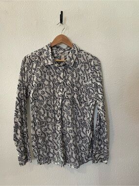 J. Crew Popover Floral 100% Cotton Blouse Partial Buttoned Size Medium